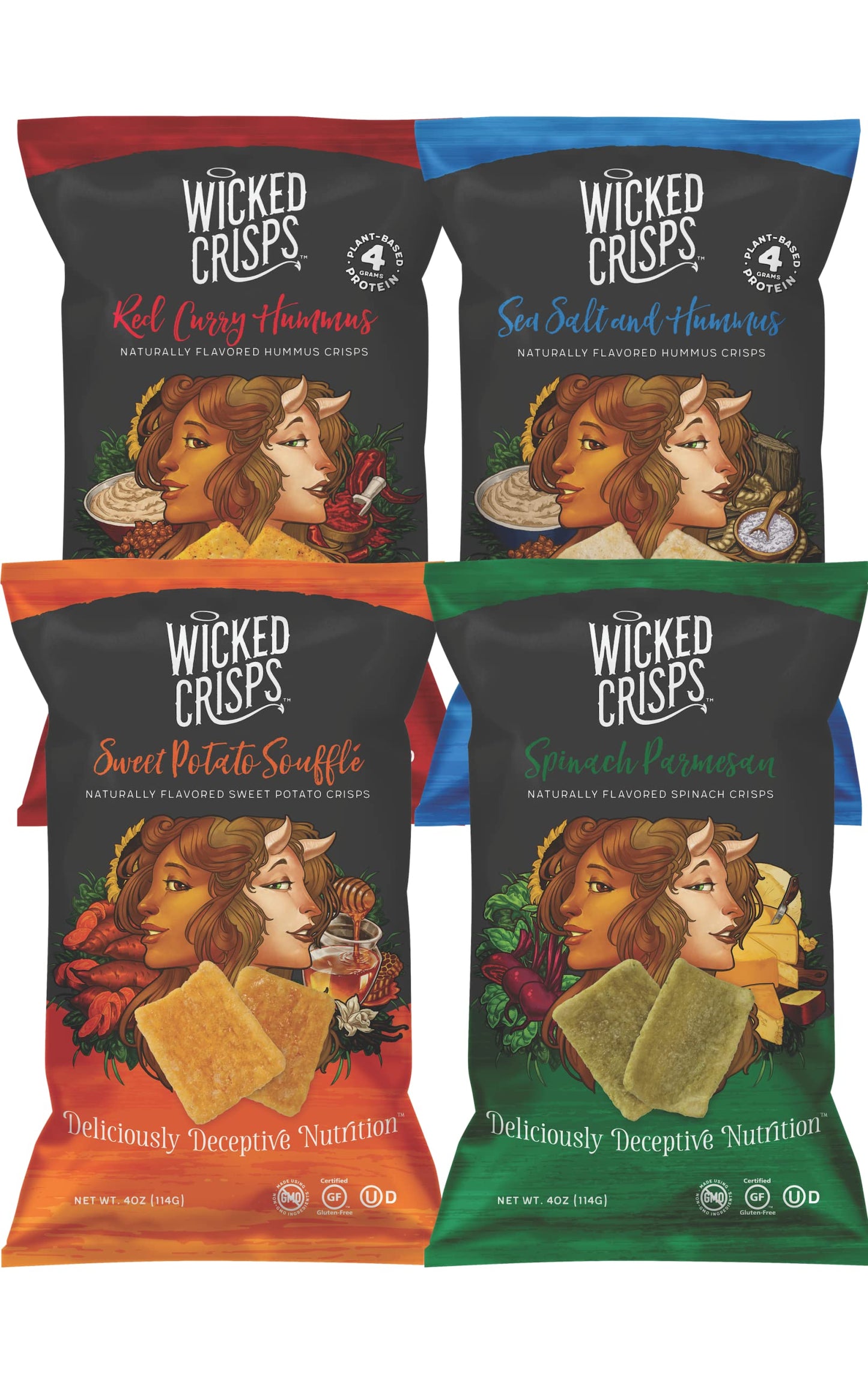 Wicked Crisps Baked Veggie Chips Variety Pack Gluten-free Low-fat Non-GMO 16oz (4 pack)