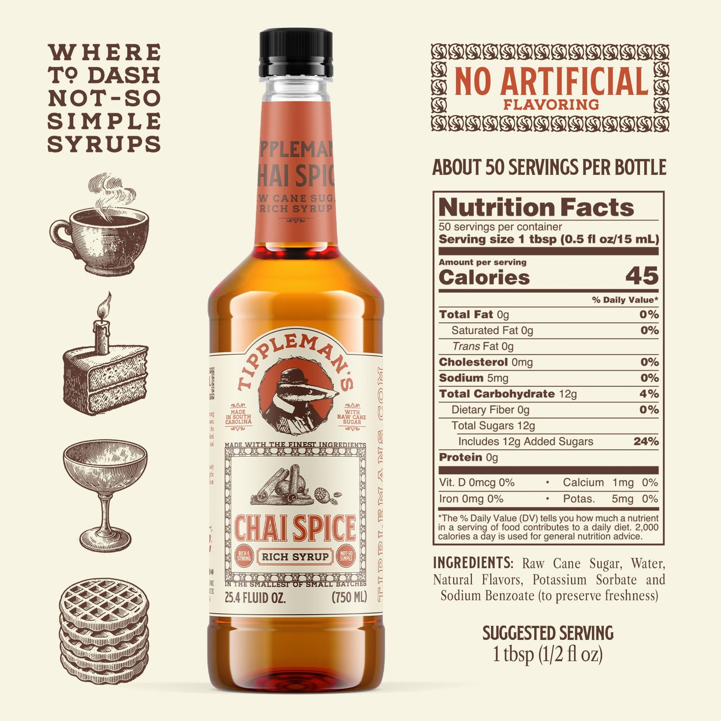 Tipplemans Chai Spice Coffee Syrup - Rich Flavor for Hot or Iced Drinks - 25.4 Fl Oz