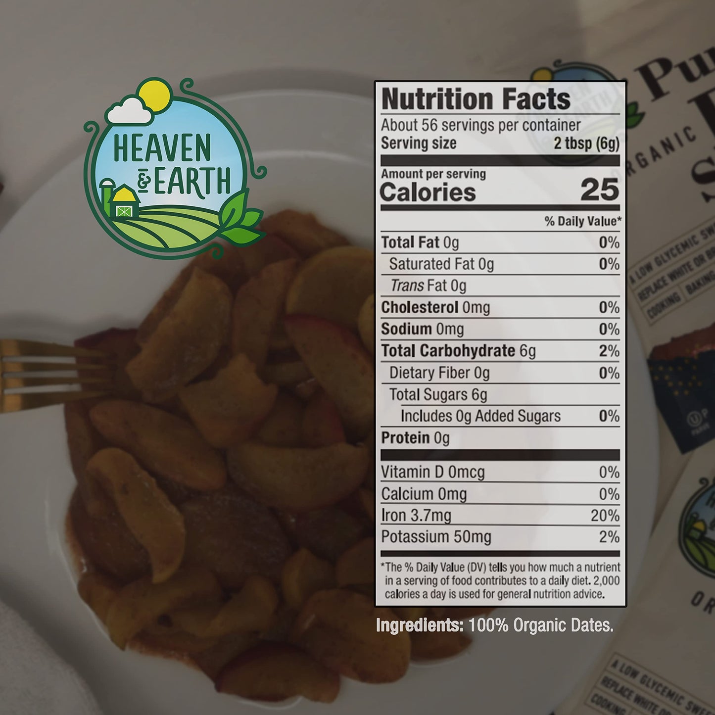 Heaven & Earth Pure Organic Date Sugar, 12Oz Resealable Bag | Natural Sugar Alternative | Low Glycemic | Good Source Of Fiber |