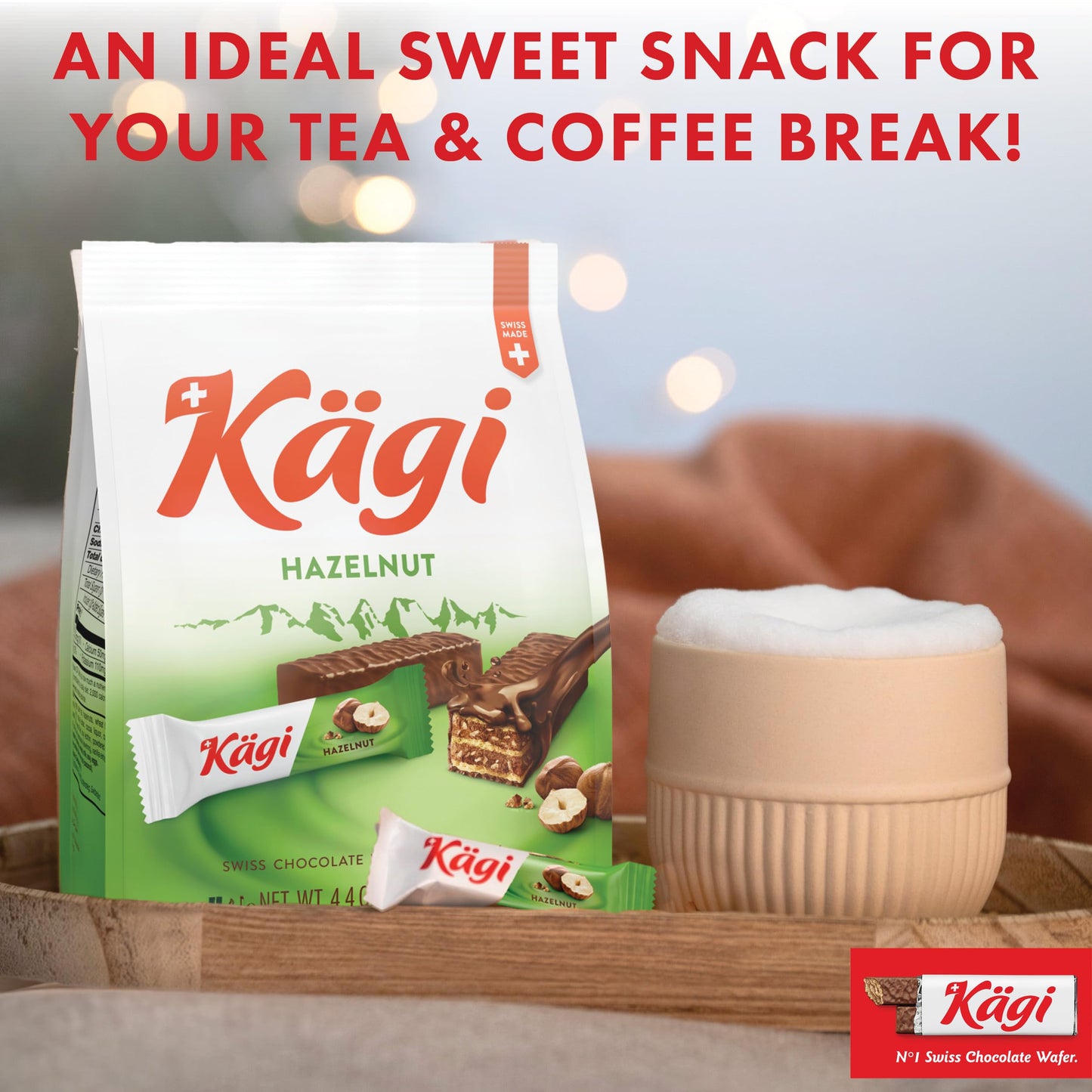 Kägi Swiss Milk Chocolate Mini Wafers with Hazelnut Cream, 3 Pack of 125g Bags