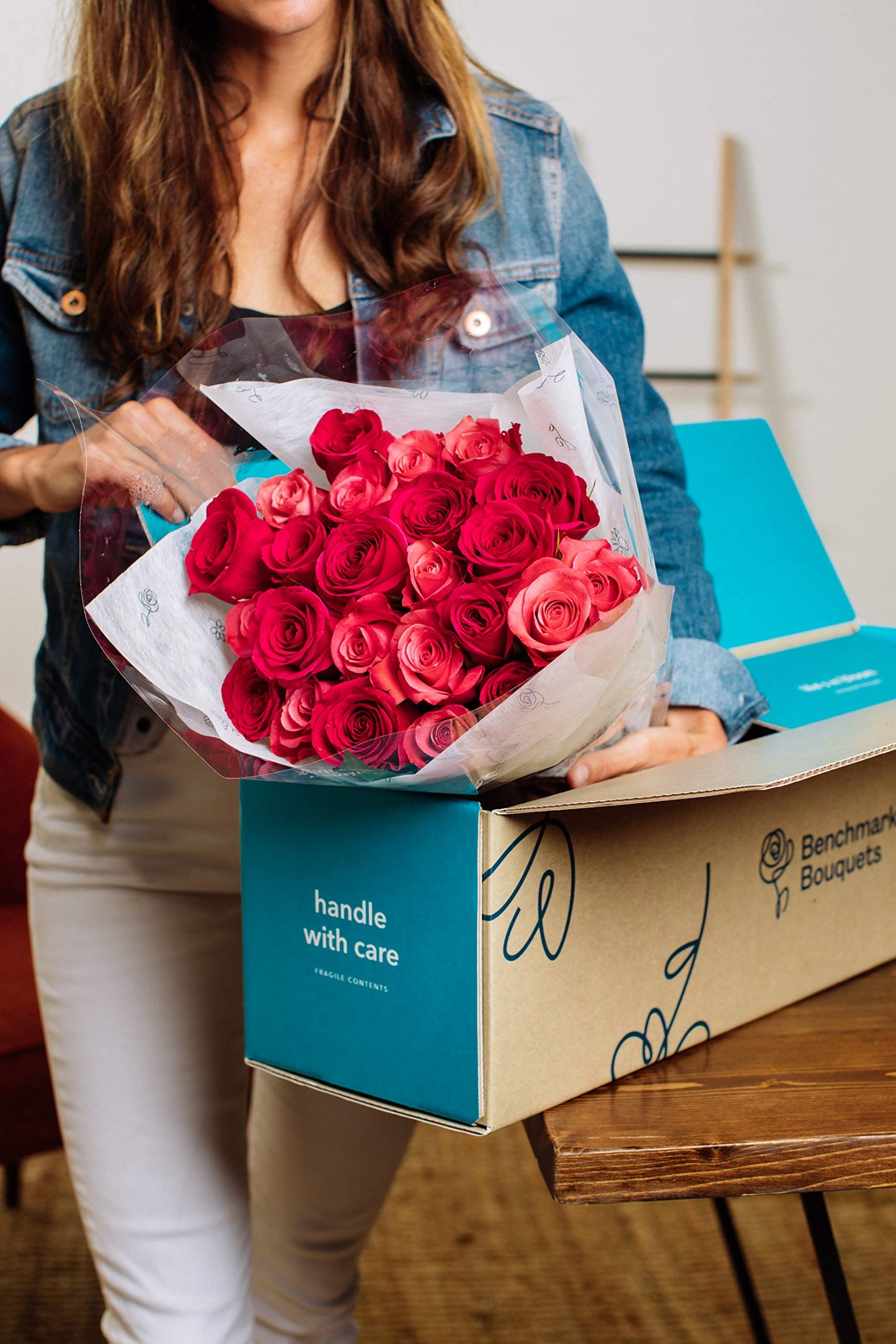 Benchmark Bouquets - 24 Stem Enhanced Blushing Beauty Roses (Glass Vase Included) - Flowers For Delivery - Gift For Graduation, Birthday, Anniversary, Sympathy, Get Well, Congratulations