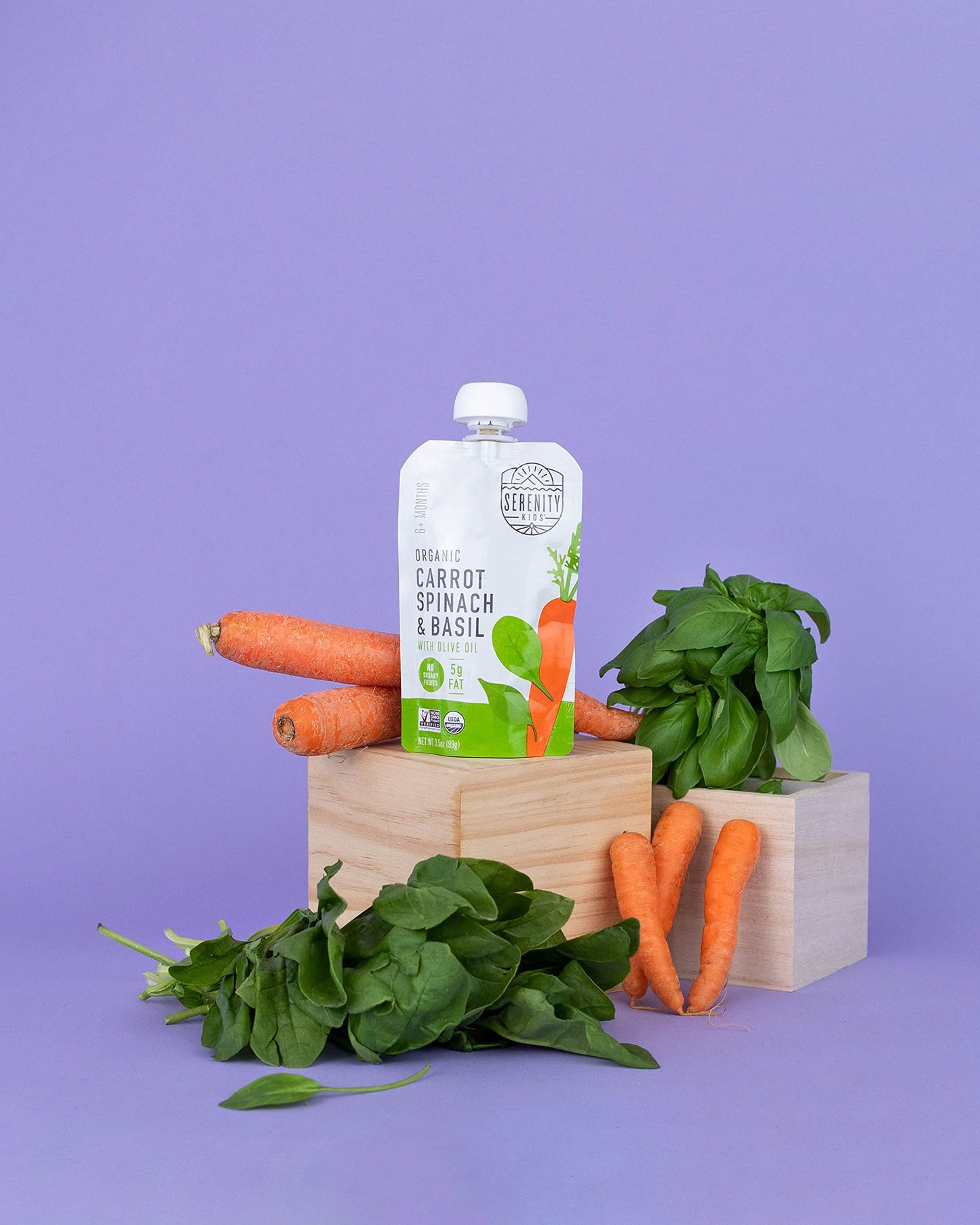 Serenity Kids 6+ Months Veggie Puree Baby Food Pouches - Carrot, Spinach & Basil - Usda Organic Baby Food & Allergen Free - No Added Sugar & Bpa Free - 3.5 Oz, 12 Pack