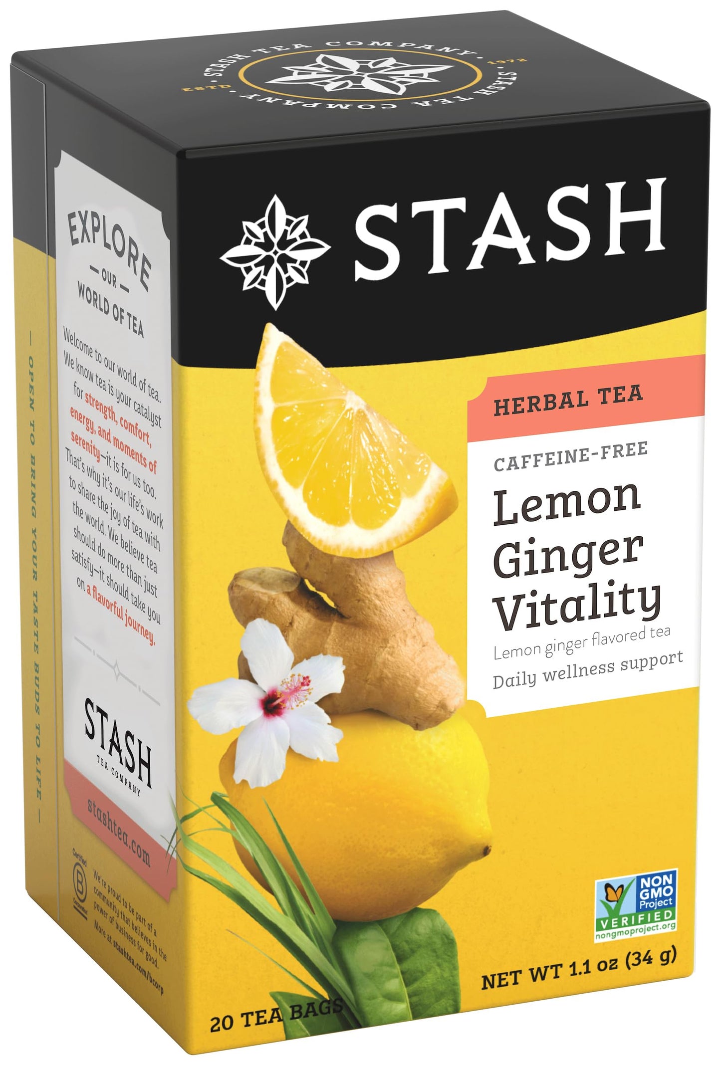 Stash Lemon Ginger Herbal Tea - Caffeine Free, Non-GMO, 20 Count (Pack of 6), Total 120 Bags