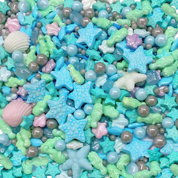 Sentovac Ocean Sprinkle Edible Cake Decorating Hippocampi Starfish Shell Fish Pearl Candy Mix Blue Sprinkle for Cake Cupcake Top