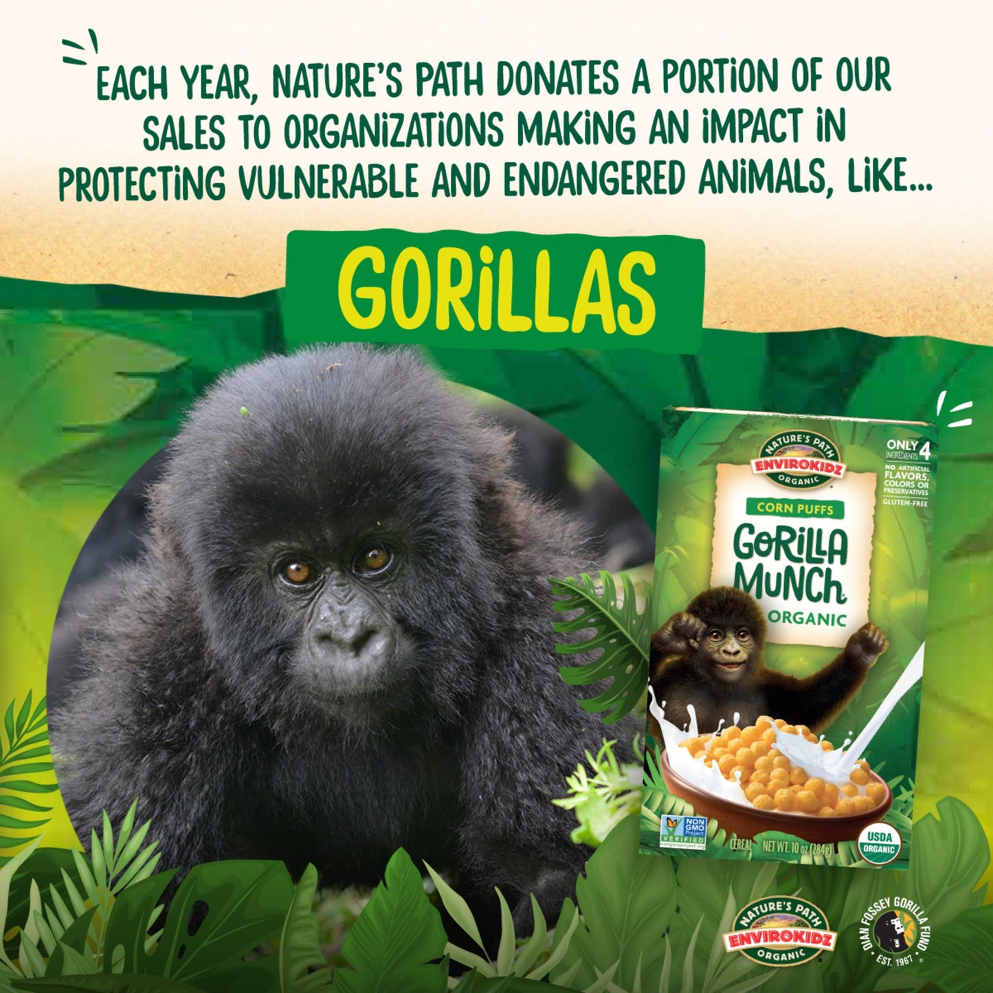 EnviroKidz Organic Gorilla Munch Cereal, 10 oz (Pack of 12), Corn Puffs, Gluten Free, by Nature s Path