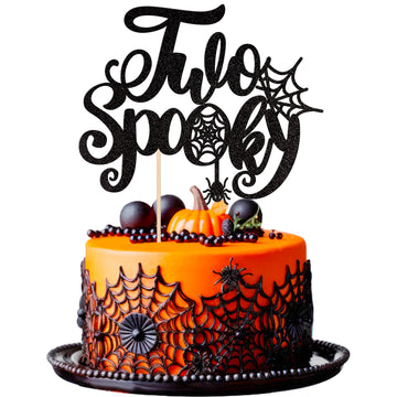 1 Pcs Two Spooky Cake Topper Glitter Spider Web Halloween 2Nd Birthday Cake Pick Baby Shower Cake Decoration For Halloween Spook