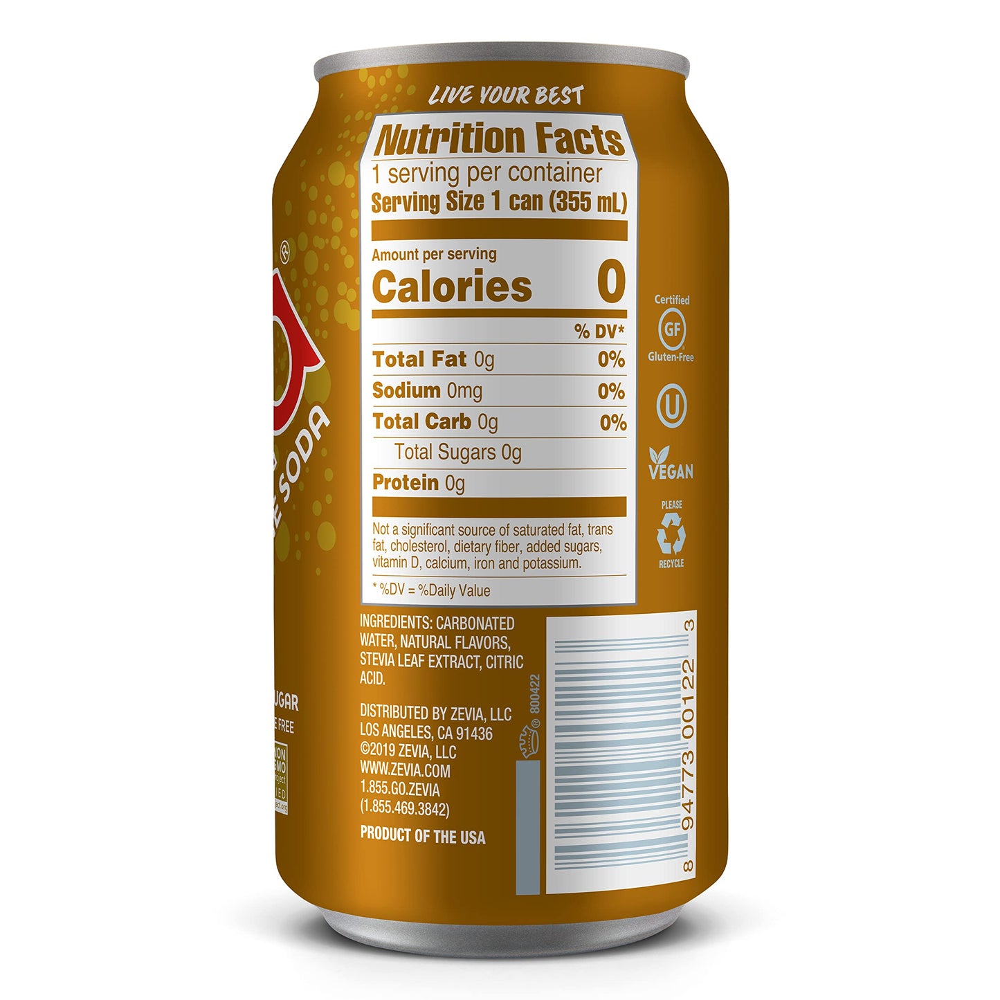 Zevia Zero Calorie Soda, Cream Soda, 12 Fl Oz Cans (Pack of 24)