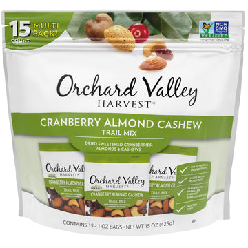 Orchard Valley Harvest Cranberry Almond Cashew Trail Mix, 1 Ounce Bags (Pack Of 15), Cranberries, Almonds, And Cashews, Non-Gmo,