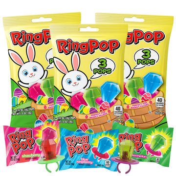 Easter Ring Pops, Watermelon, Strawberry and Blue Raspberry Flavored, Basket Stuffer Candies, 3 in Each (Pack of 3)