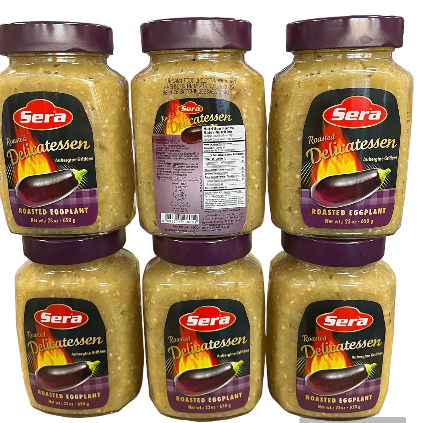 Sera Roasted Delicatessen Roasted Eggplant, Smokey Flavor, Ready to Serve, 23 Oz | 6 PACK