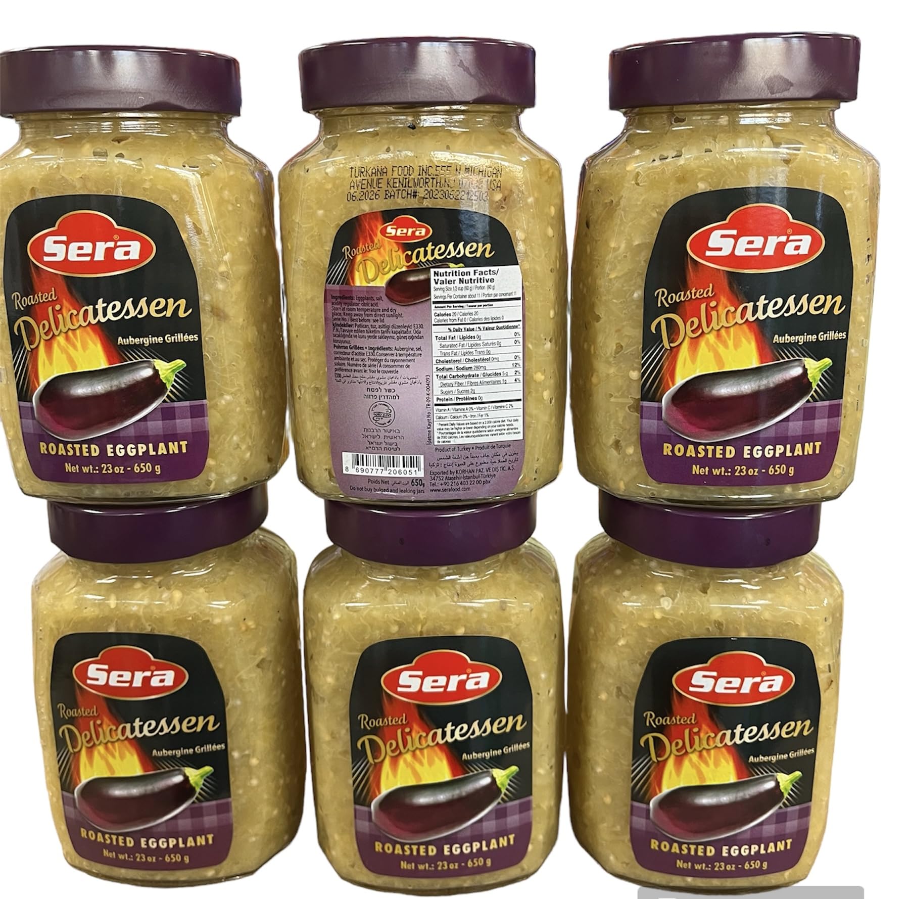 Sera Roasted Delicatessen Roasted Eggplant, Smokey Flavor, Ready to Serve, 23 Oz | 6 PACK