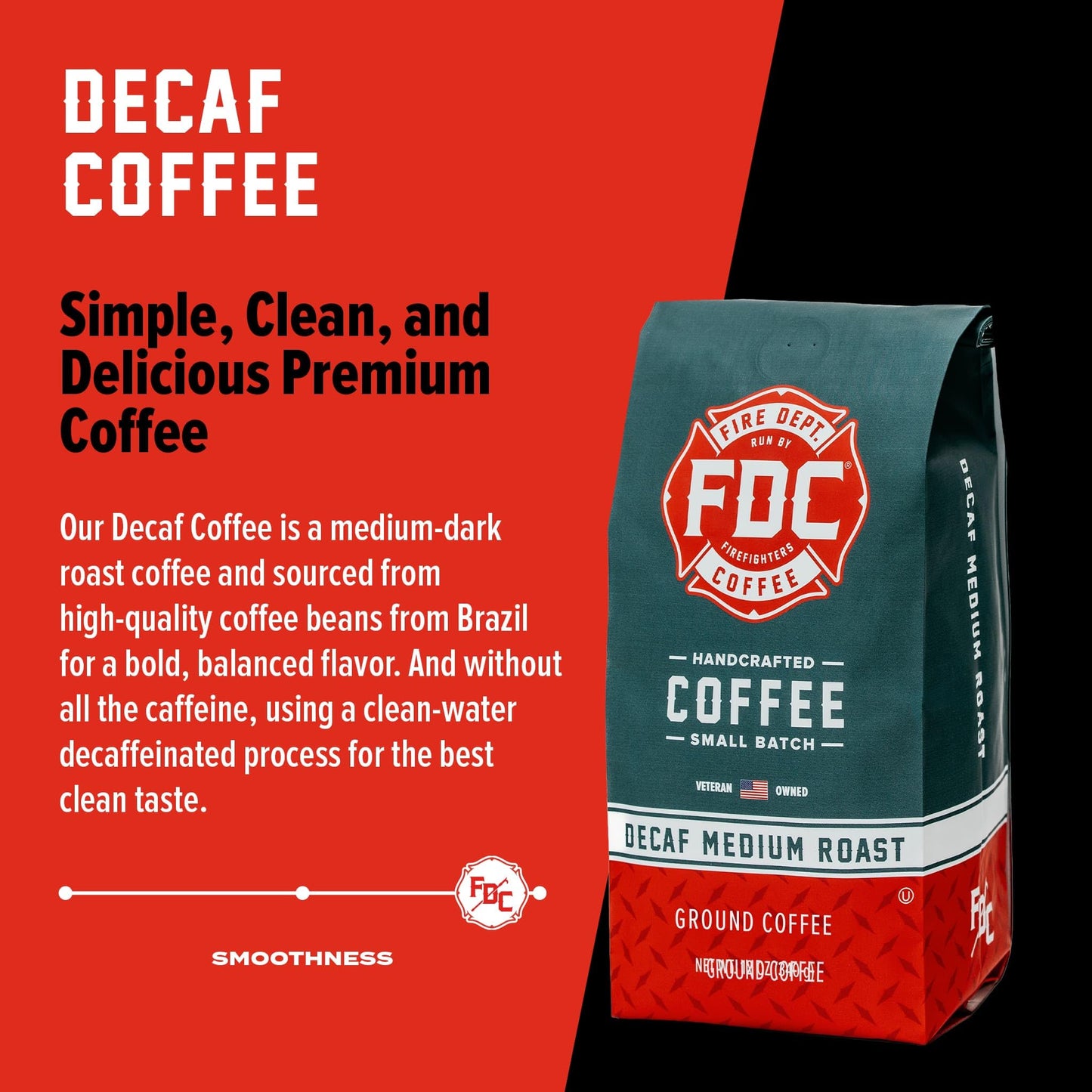 Fire Department Coffee Whole Bean Decaf - 12 oz - Naturally Decaffeinated - Veteran Owned
