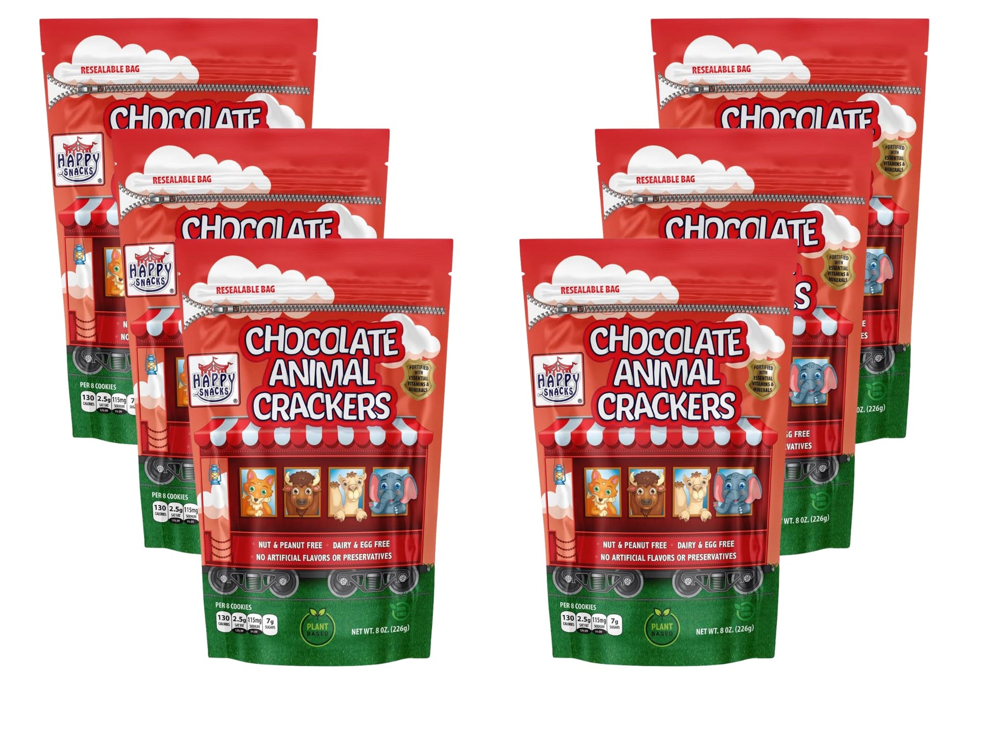 Happy Snacks Animal Crackers, Chocolate, 8 Ounce Resealable Bag, Case of 6