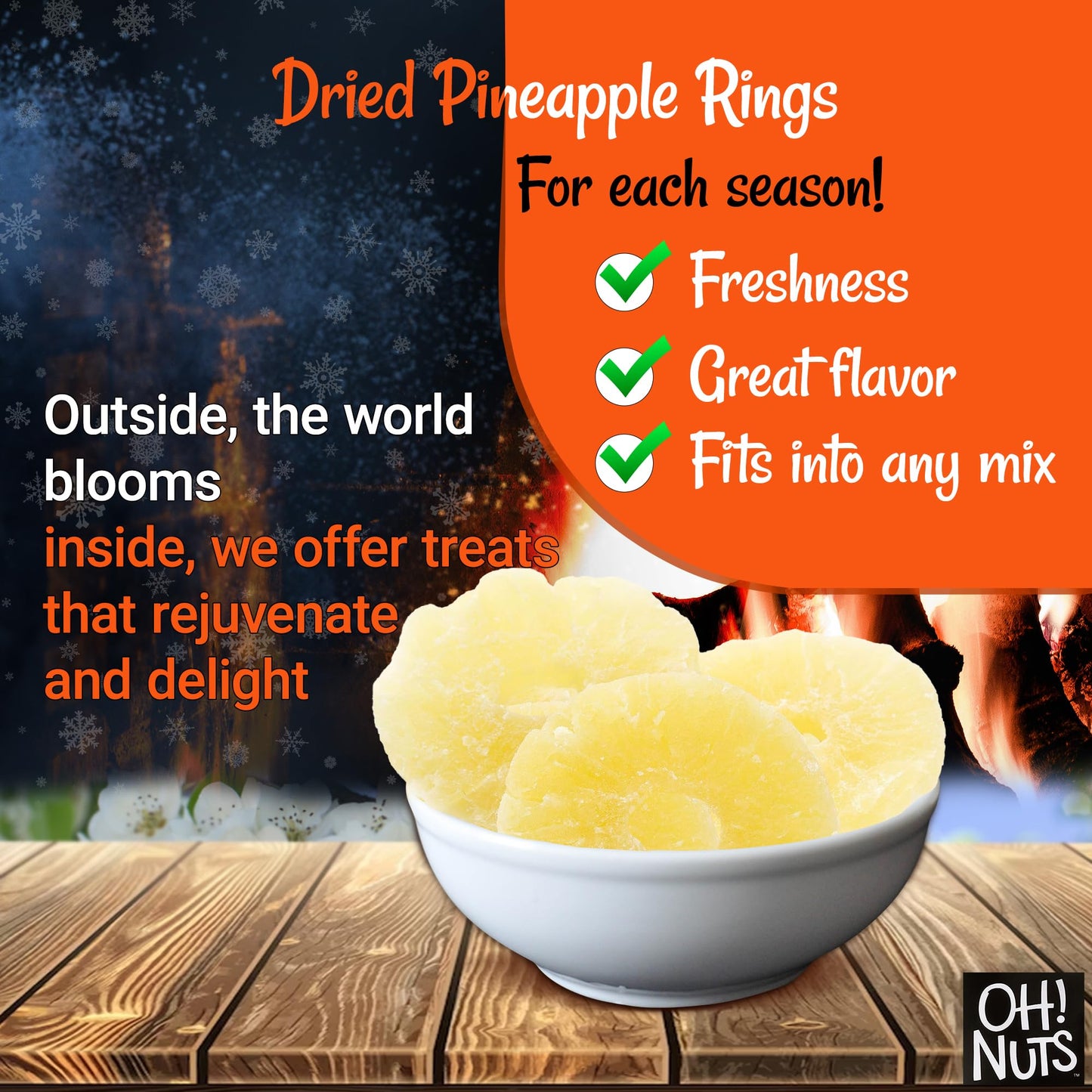Oh! Nuts Dried Pineapple - 1 Lb - Dried Fruit Rings - Organic Sweet - Dehydrated Fruit Bites - Packed In New York Zip-Seal Bag F