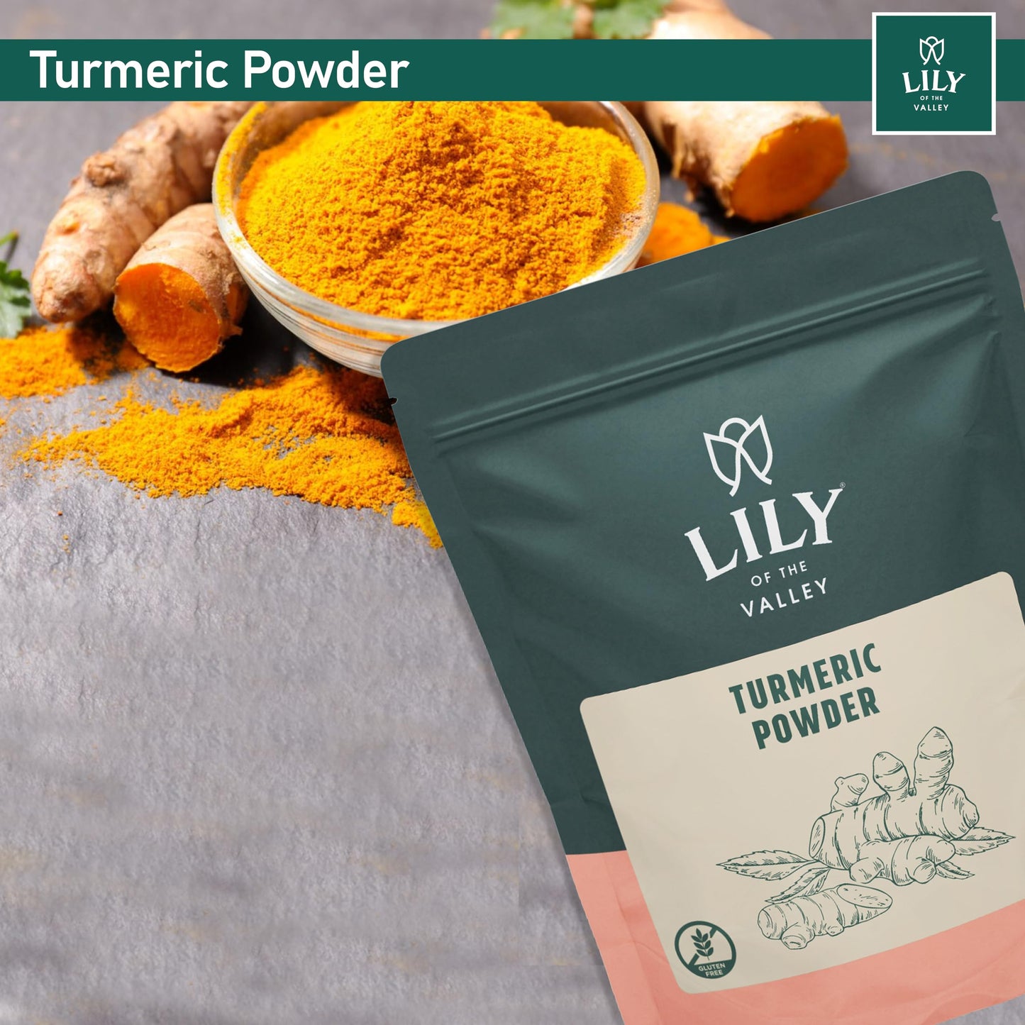 Lily Of The Valley Turmeric Root Powder - Ground Curcumin Powder - 100% Raw From India - Great For Cooking, Baking & Latte - Vegan & Gluten-Free - Packed In Resealable Pouch (8Oz, 226G)