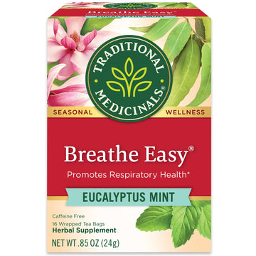 Traditional Medicinals Breathe Easy Eucalyptus Mint Herbal Tea, Promotes Respiratory Health, (Pack Of 2) - 32 Tea Bags Total