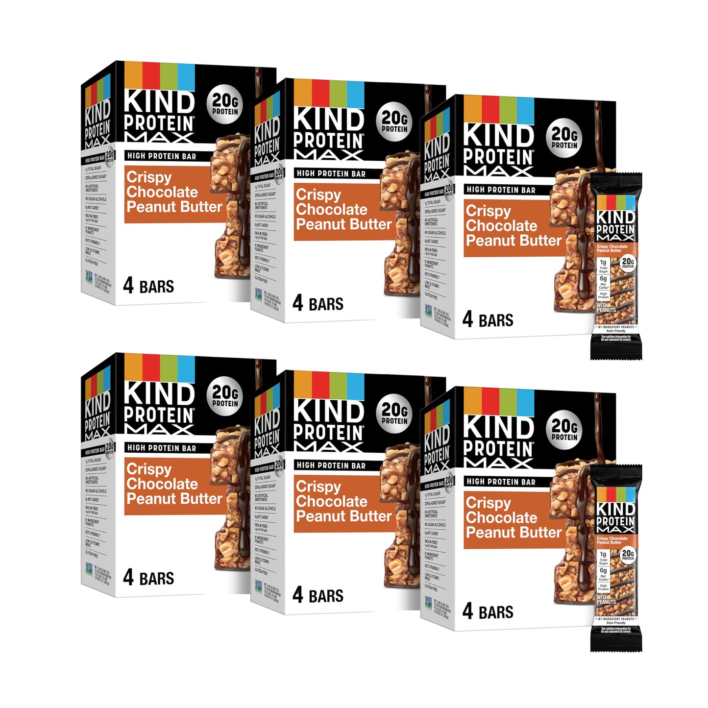 KIND Protein MAX Crispy Chocolate Peanut Butter Snack Bars  20g of Protein  Keto Friendly  1g of Sugar Per Bar  Gluten Free  24ct Value Pack