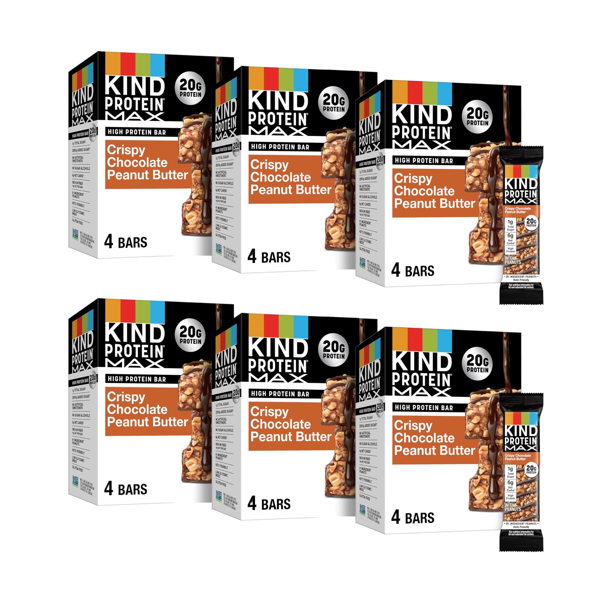 KIND Protein MAX Crispy Chocolate Peanut Butter Snack Bars  20g of Protein  Keto Friendly  1g of Sugar Per Bar  Gluten Free  24ct Value Pack