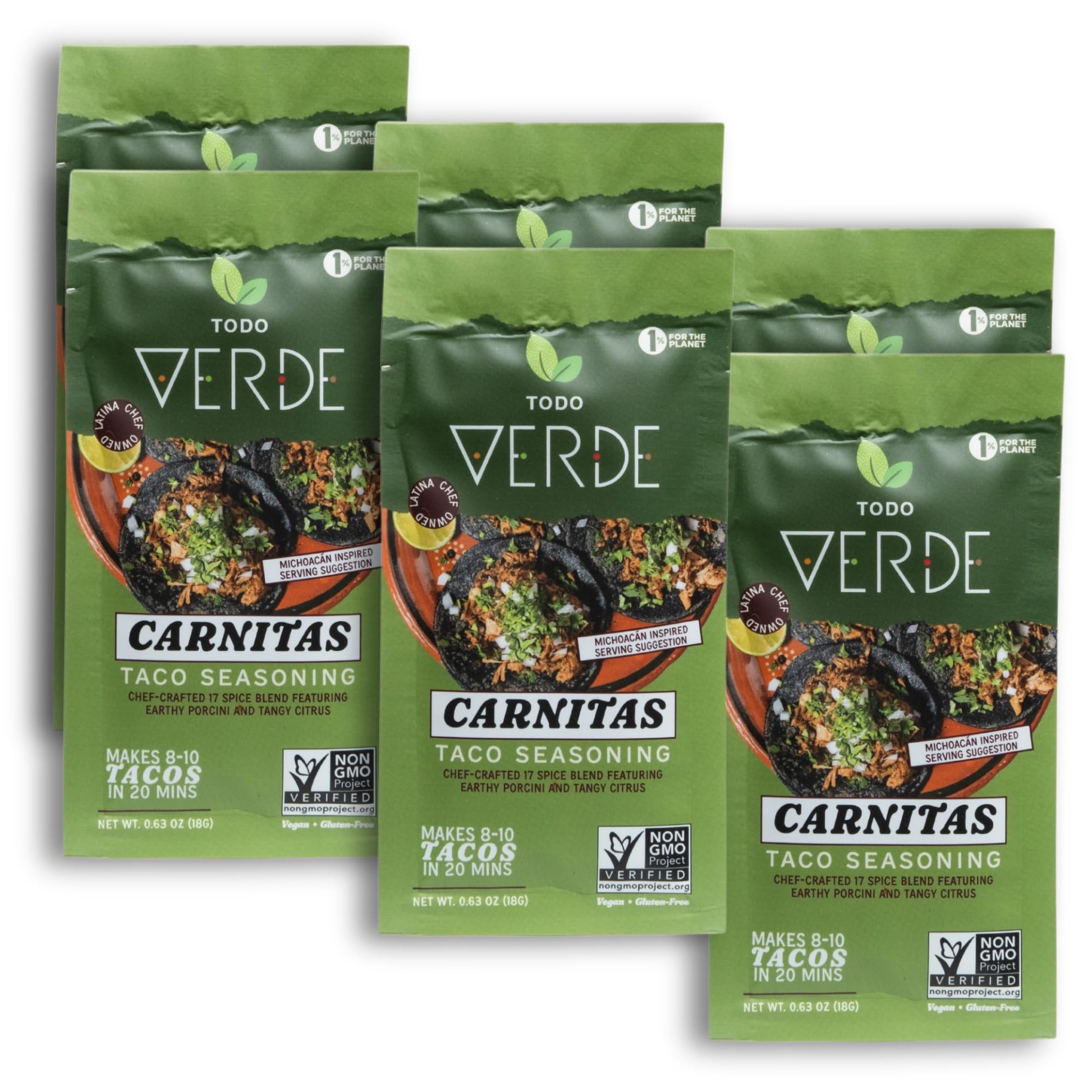 Carnitas Healthy Taco Seasoning Packets - Todo Verde Mexican Seasoning Mix | Chef Curated Taco Blends with Porcini Mushroom & Bl