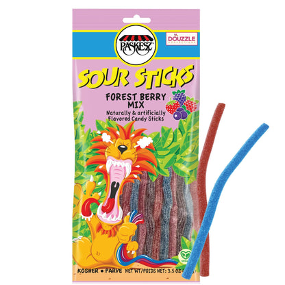DOUzzle Back To School Sour Sticks Chewy Candy Straws Forest Berry Mix (3.5 OZ - 1 Pack) Goodie Bag Stuffer, Pinata Filler - Kos