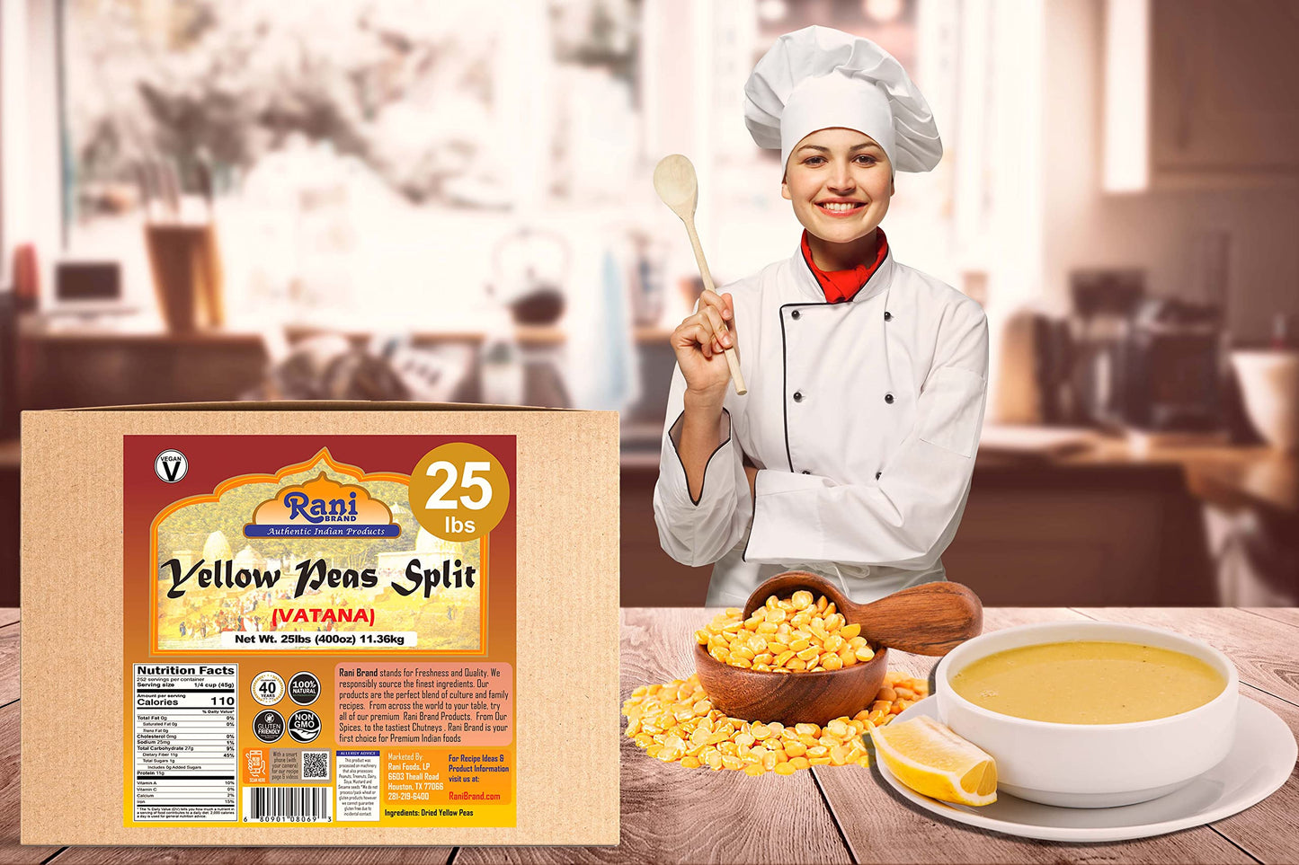 Rani Yellow Peas Split, Dried (Vatana, Matar) 400Oz (25Lbs) 11.36Kg Bulk Box ~ All Natural | Vegan | Gluten Friendly | Product Of Usa