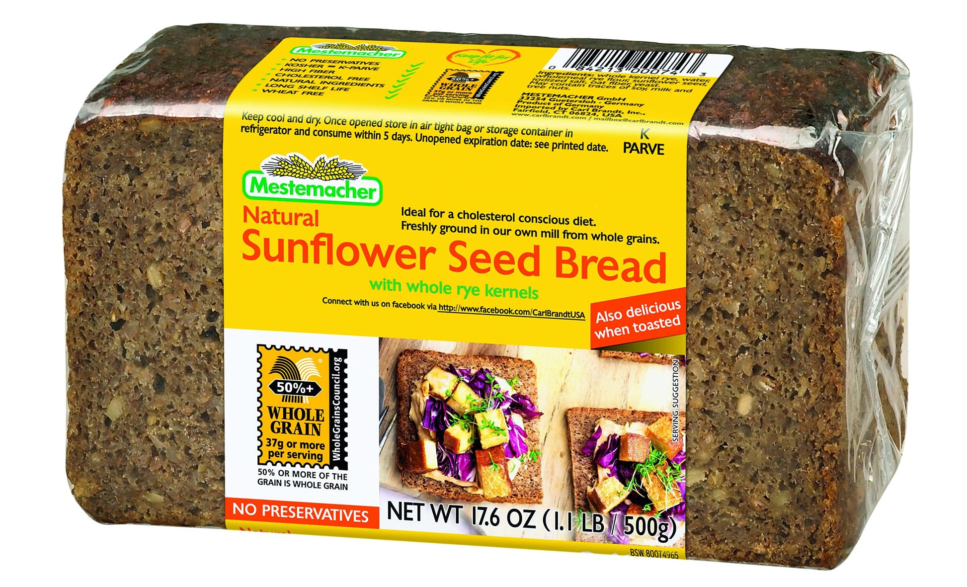 Mestemacher Bread, Sunflower Seed, 1.1 Pound (Pack Of 12)