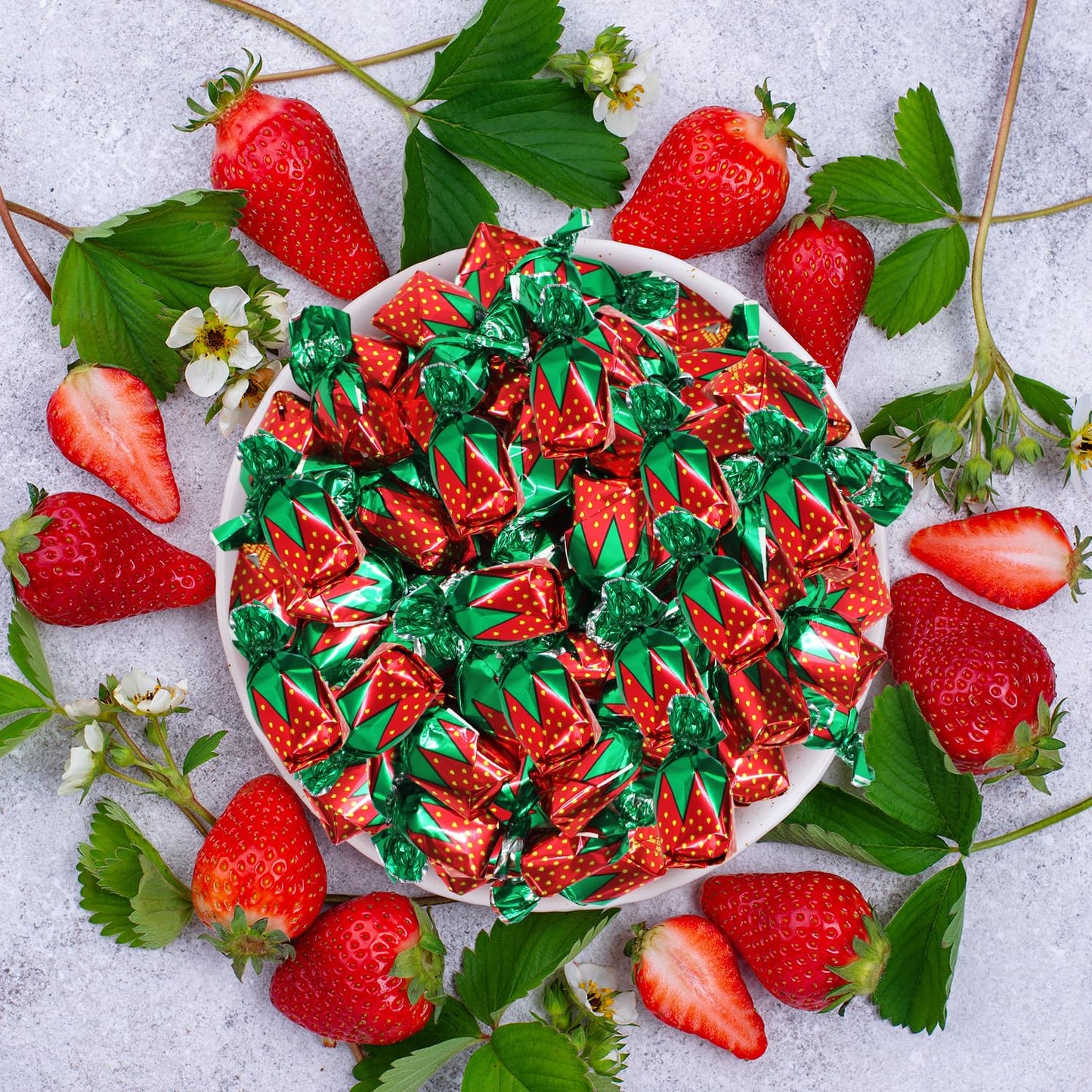 Strawberry Filled Hard Candy Bon Bons 2 lbs Bulk Pack - Individually Wrapped Fruit-Filled Candy  Classic Strawberry Hard Candy for Holiday   Parties  and Snacks