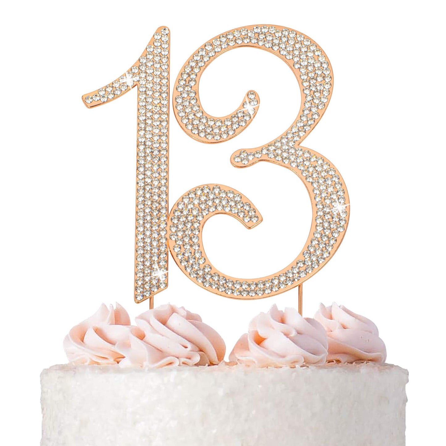 Crystal Creations 13 Cake Topper - Premium Rose Gold Metal, Sparkly Rhinestone Decoration, 1 Count, Model 8541798392