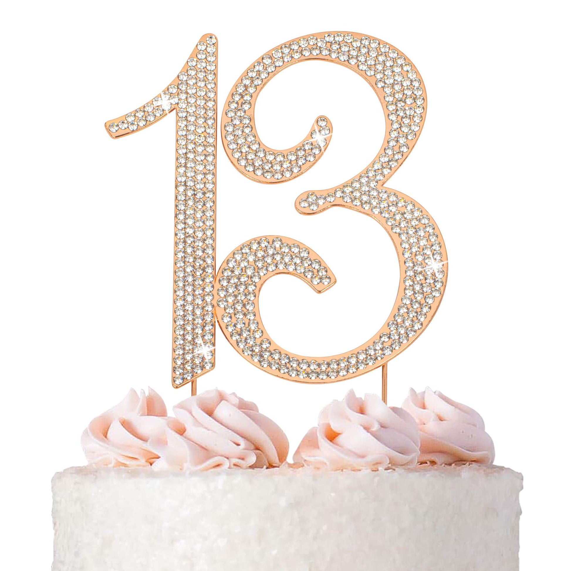 Crystal Creations 13 Cake Topper - Premium Rose Gold Metal, Sparkly Rhinestone Decoration, 1 Count, Model 8541798392