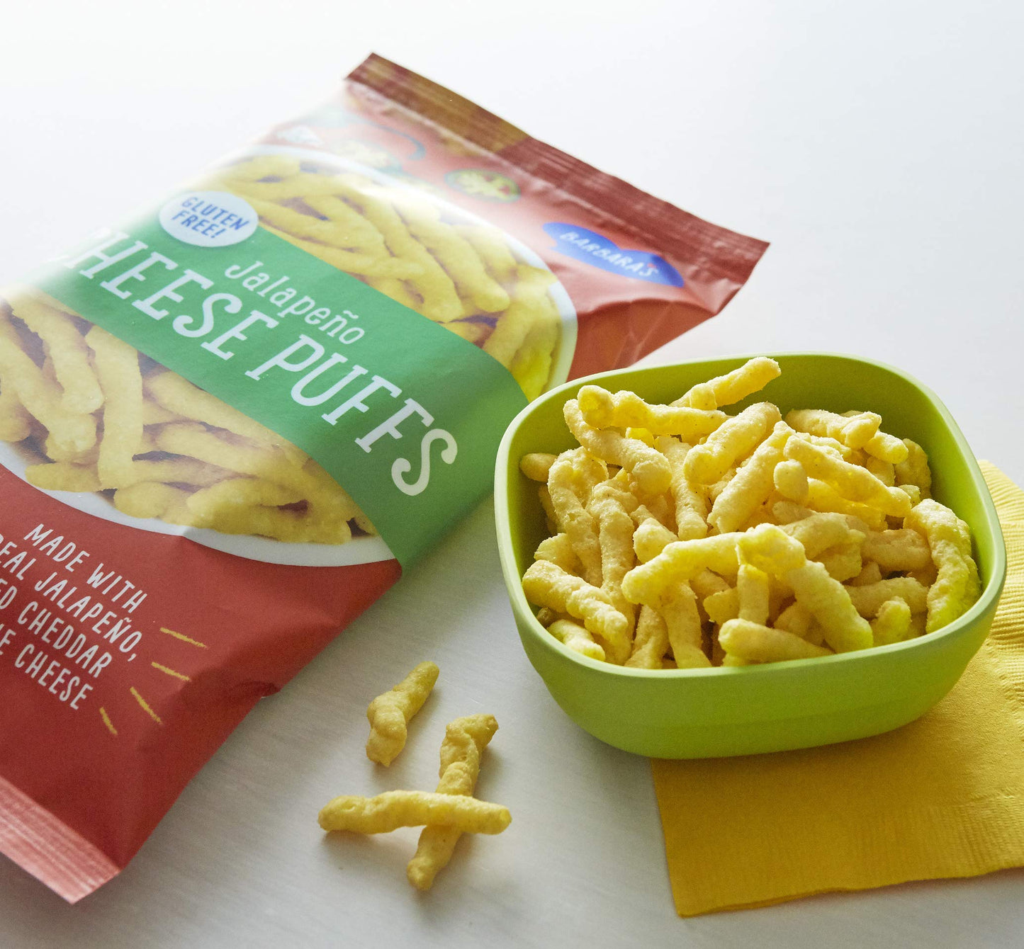 Barbara S Bakery Jalapeno Cheese Puffs, Cheese Puffed Kids Snack Made With Real Aged Cheddar And Blue Cheese, Gluten Free Snack