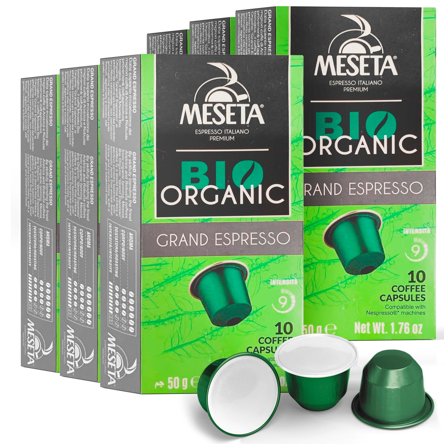 Meseta Bio Organic Nespresso Compatible Coffee Capsules - 100 Count Pack - BPA Free - For Original Line Machines