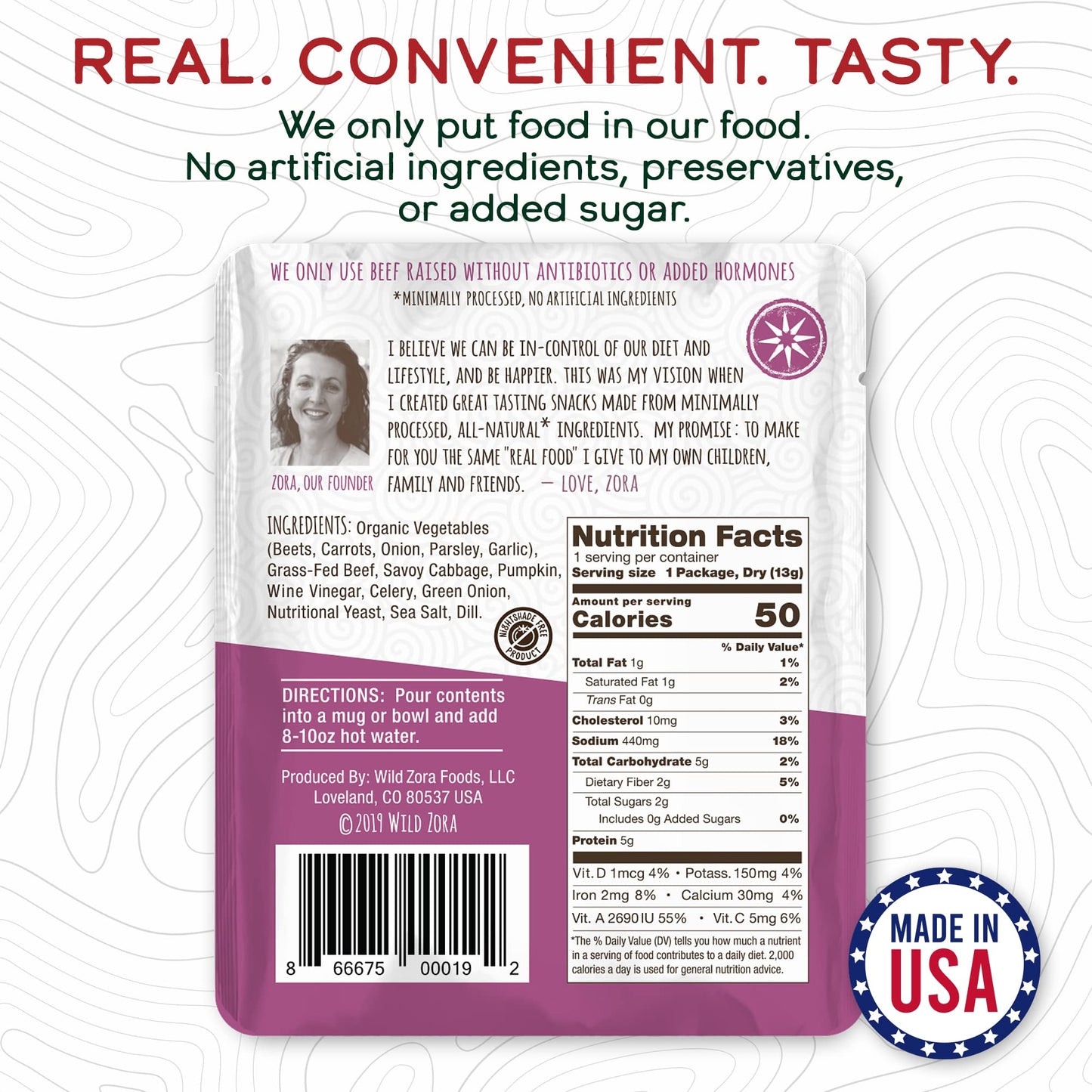Wild Zora Instant Keto-Friendly Soups 5-Pack Variety, Broth Made With Grass-Fed Beef, Free-Range Chicken, And Vegetables, Gluten