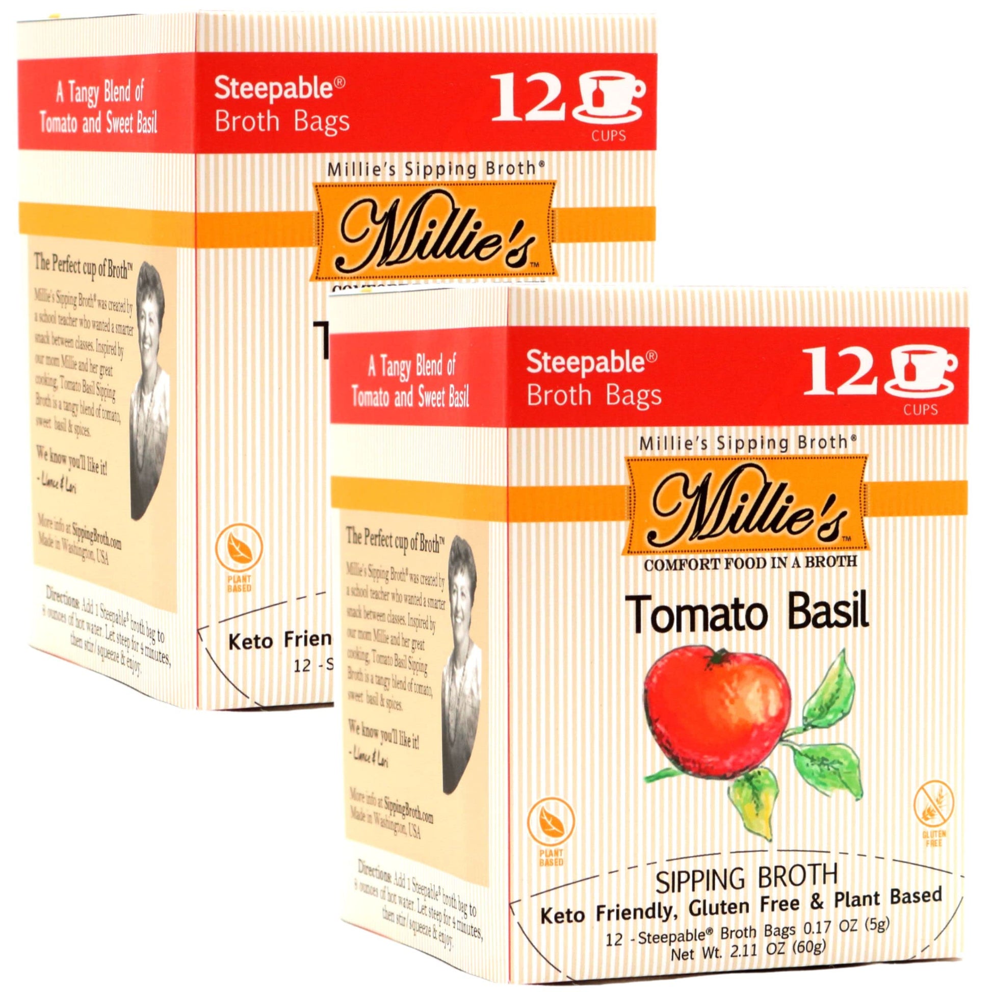 Millies Sipping Broth Vegetable Broth - Gluten Free, Keto Friendly - 12 Count Box (2-Pack)