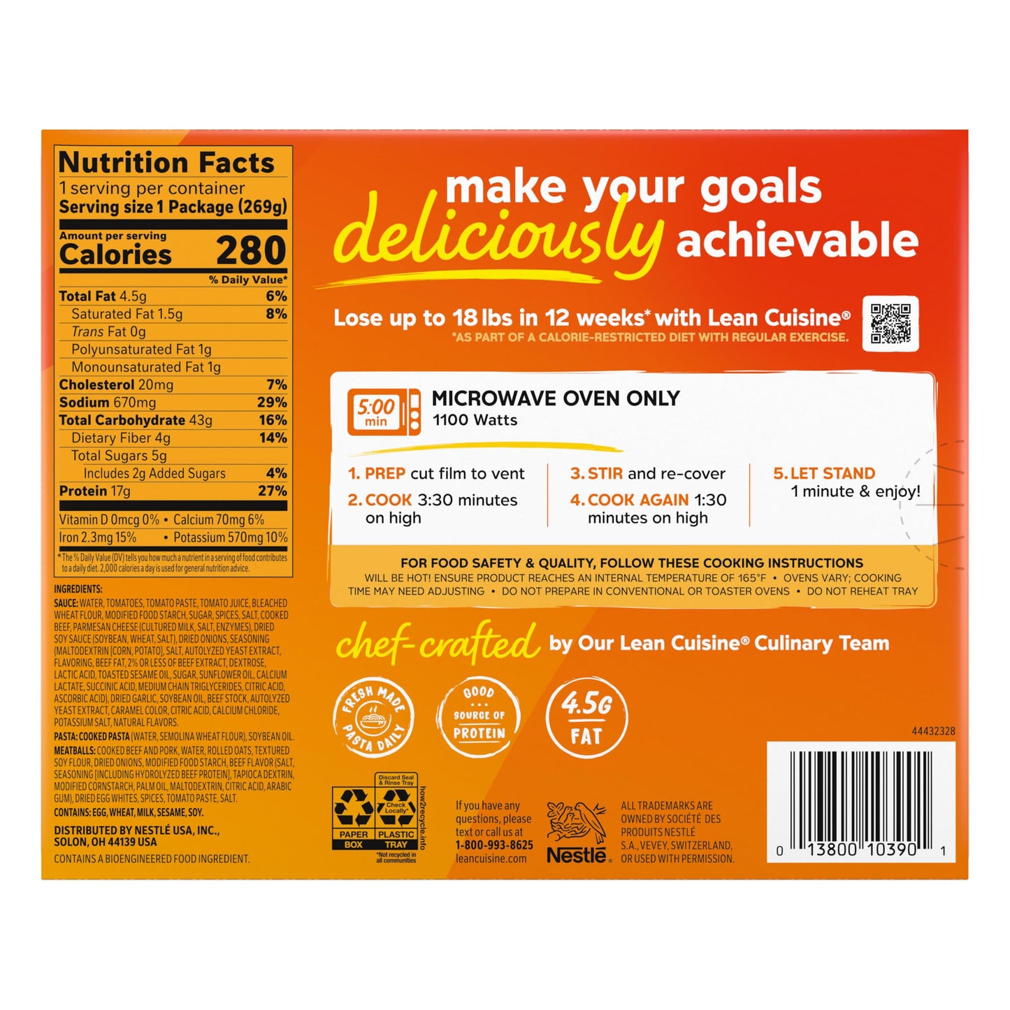 Lean Cuisine Frozen Meal Spaghetti With Meatballs, Protein Kick Microwave Meal, Microwave Spaghetti Dinner, Frozen Dinner for On