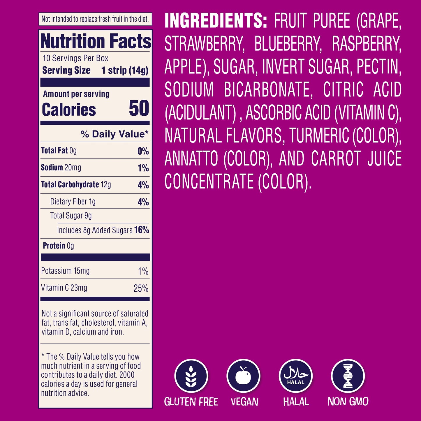 Welchs Fruit Strips, Berry Medley, Dried Fruit Snacks, Pack of 10, 0.5oz Each
