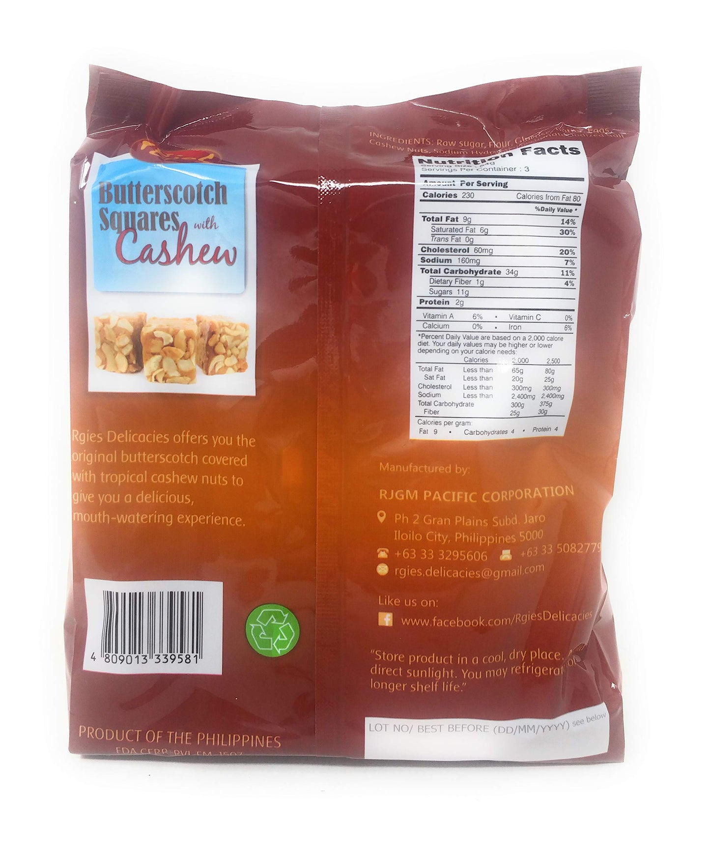Rgies Buterscotch Sqaures With Cashews 170G