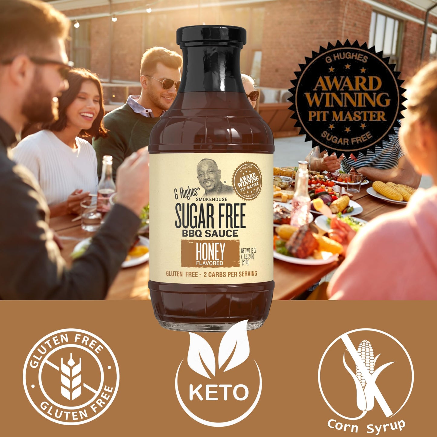 G Hughes Sugar Free, Honey Bbq Sauce - Honey Barbecue Sauce, Sugar Free Bbq Sauce, Keto Honey Bbq Sauce, Gluten Free Honey Barbecue Sauces, Keto Bbq Sauces, Low Carb Barbecue Sauce -18 Oz (3-Pack)