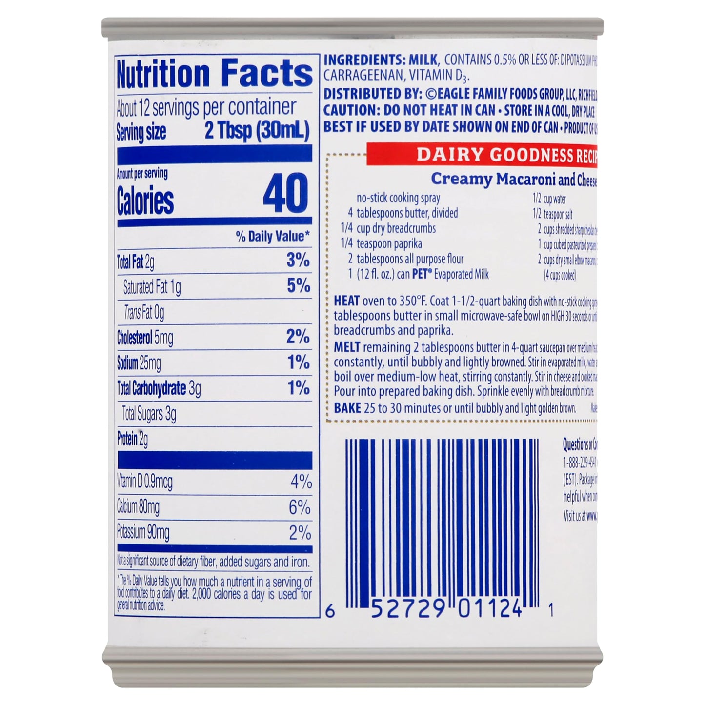 PET Evaporated Milk, 12 Ounce Can - Creamy & Rich Dairy Product, Perfect for Cooking and Baking