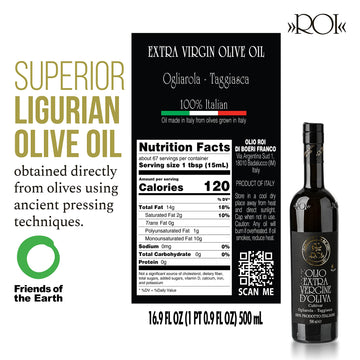 ROI Ligurian Italian Extra Virgin Olive Oil - First Cold Pressed EVOO, Fresh harvest - Ogliarola-Taggiasca Ligurian Olives - Pol