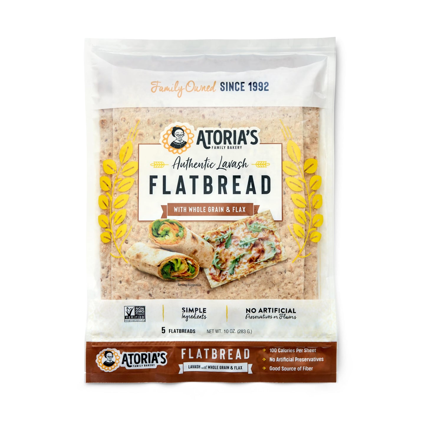 Atorias Family Bakery, Whole Grain Lavash 5 Count, 10 Ounce