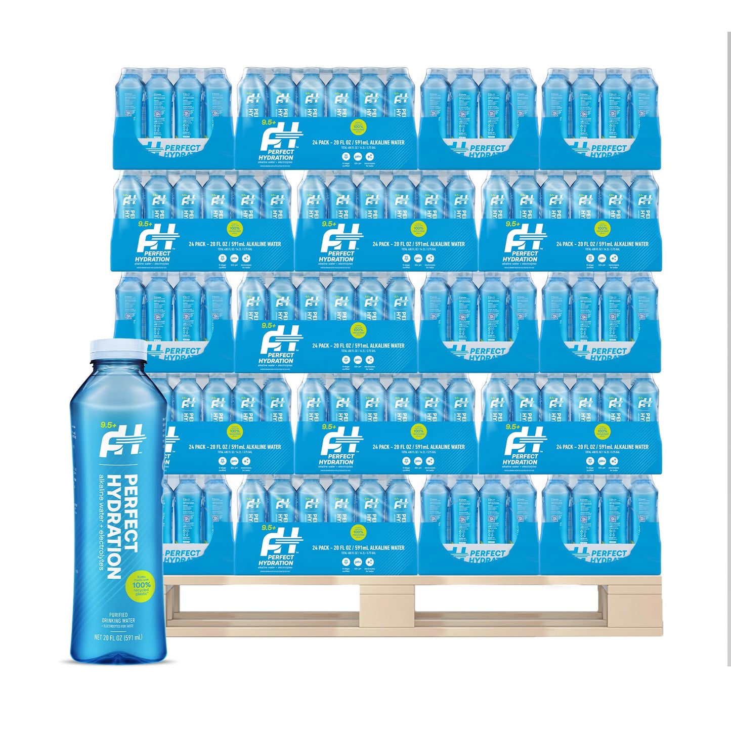 Perfect Hydration 9.5+ pH Alkaline Drinking Water, 100% Recycled Bottles, Electrolyte Minerals for Taste, Made in the USA, 24 pa