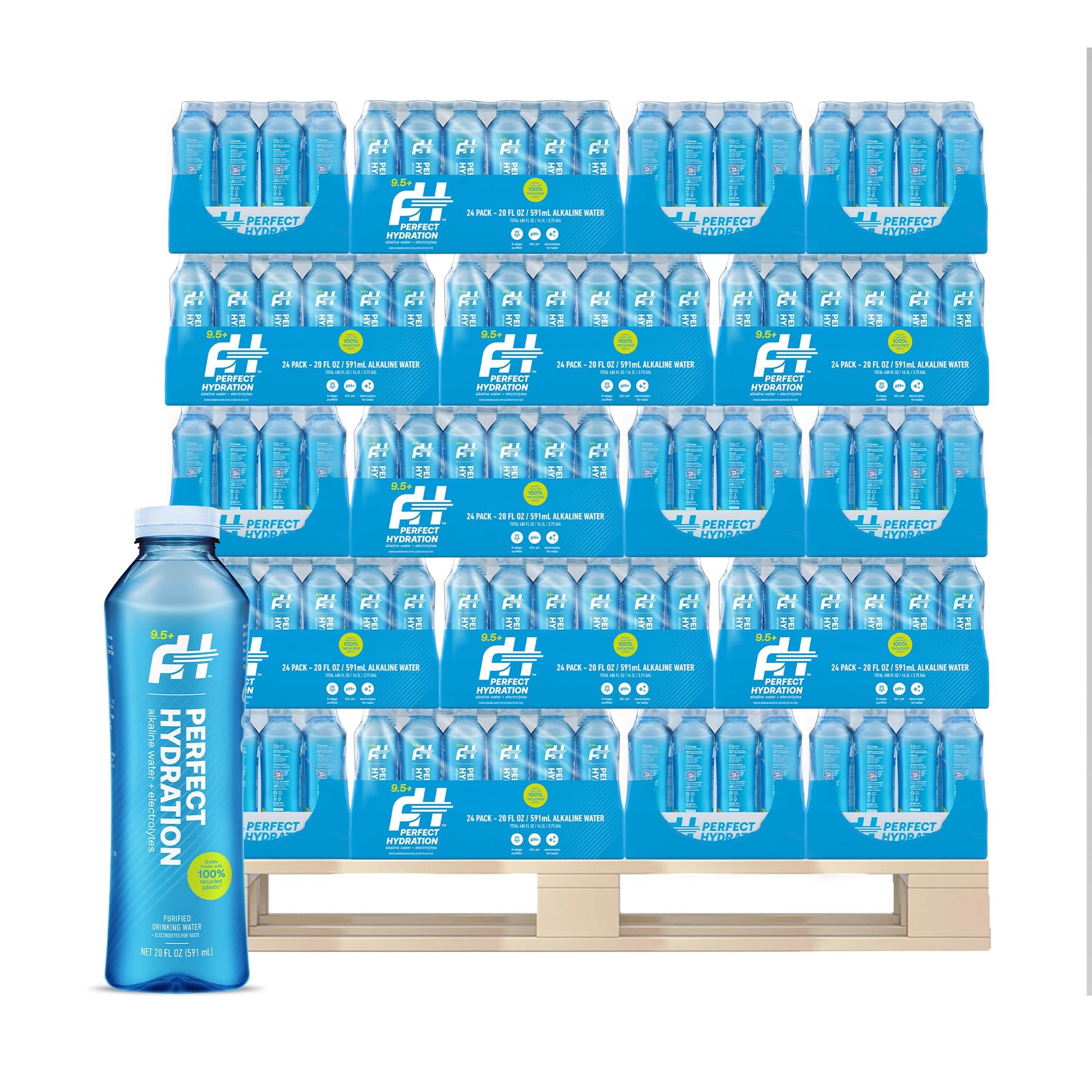 Perfect Hydration 9.5+ pH Alkaline Drinking Water, 100% Recycled Bottles, Electrolyte Minerals for Taste, Made in the USA, 24 pa