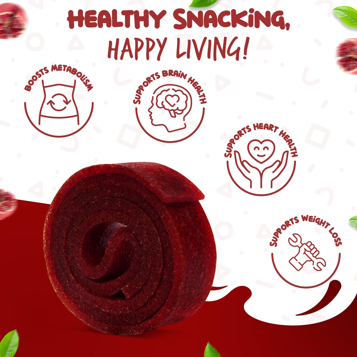 Essence 97 Fruit Roll Ups, Vegan Non-GMO Snacks, Natural Pomegranate, 16 Count