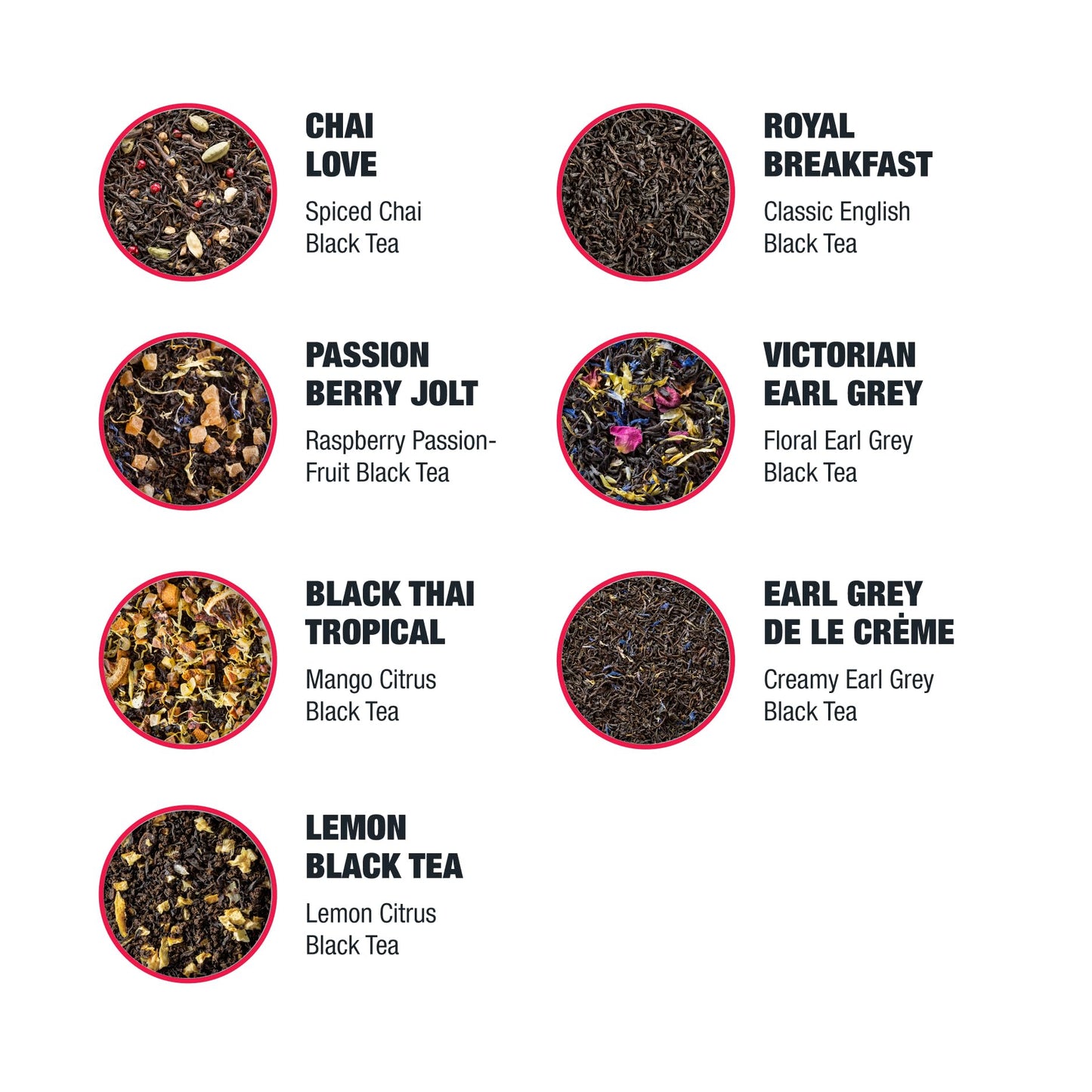 Tiesta Tea Energizer Tea Sampler Set - 7 Resealable Pouches, High Caffeine Hot & Iced Black Tea, Model 800022