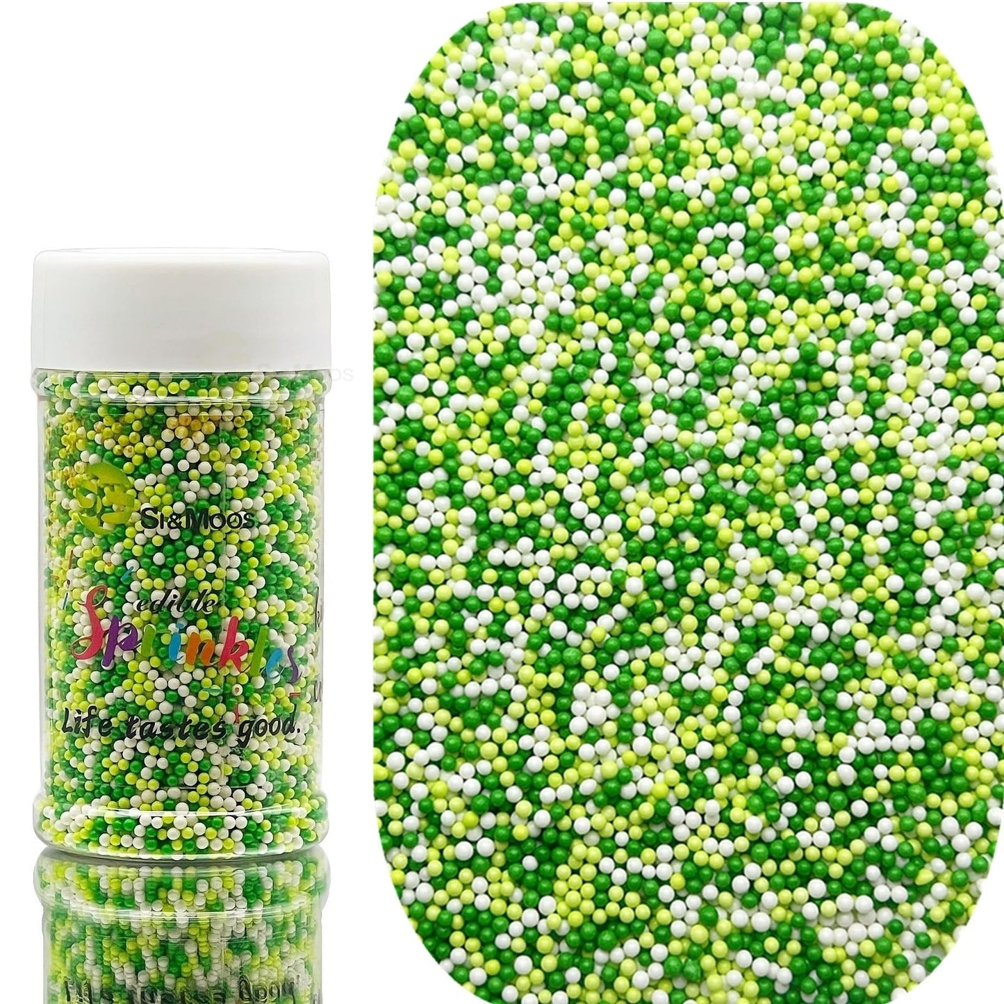 SE Si&Moos St Patrick's Day Nonpareils Sprinkles Green and White Sprinkles White Green Sugar Pearls St Patrick's Day Cupcake Top