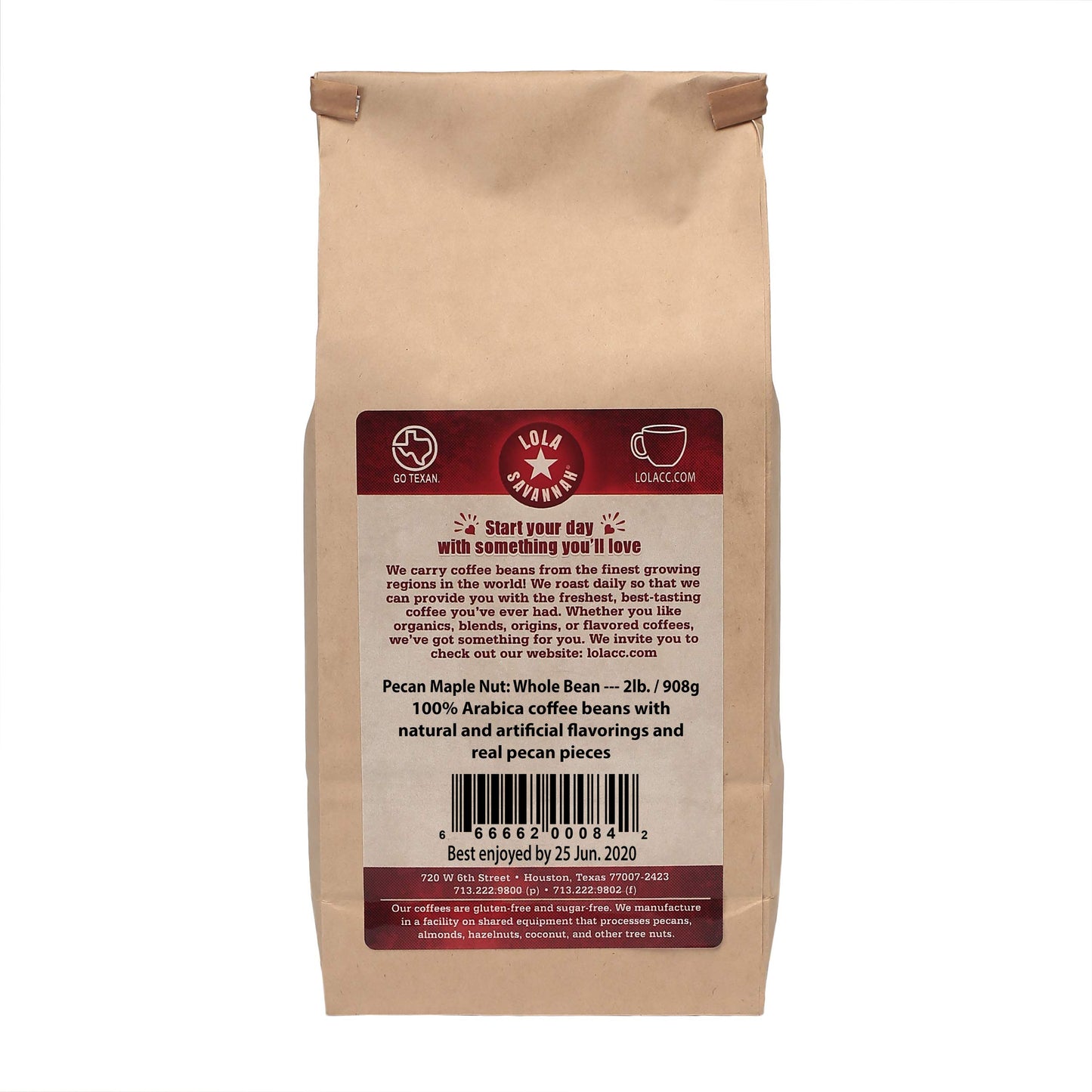 Lola Savannah Pecan Maple Nut Flavored Whole Bean Coffee - Gourmet Coffee Infused With Real Pecan Pieces And A Touch Of Maple Syrup, Caffeinated, 2Lb Bag