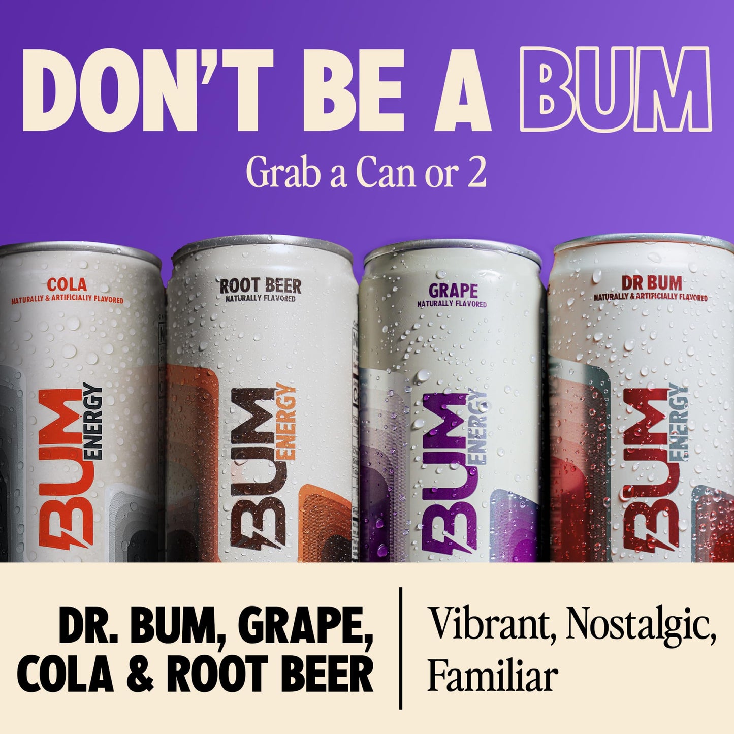 BUM Zero Sugar Energy Drink Variety Pack - Root malt-inspired  malt-inspired  Dr. Bum  Cola & G - Lightly Carbonated Sports Beverage with Natural Caffeine & Citicoline for Focus & Energy - 12 fl oz (12-Pack)