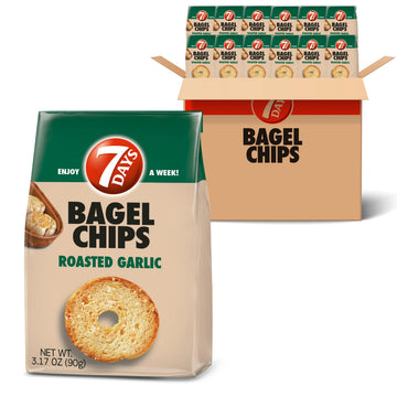 7Days Bagel Chips, Roasted Garlic, Natural, Non-GMO (3.17oz, Pack of 12)