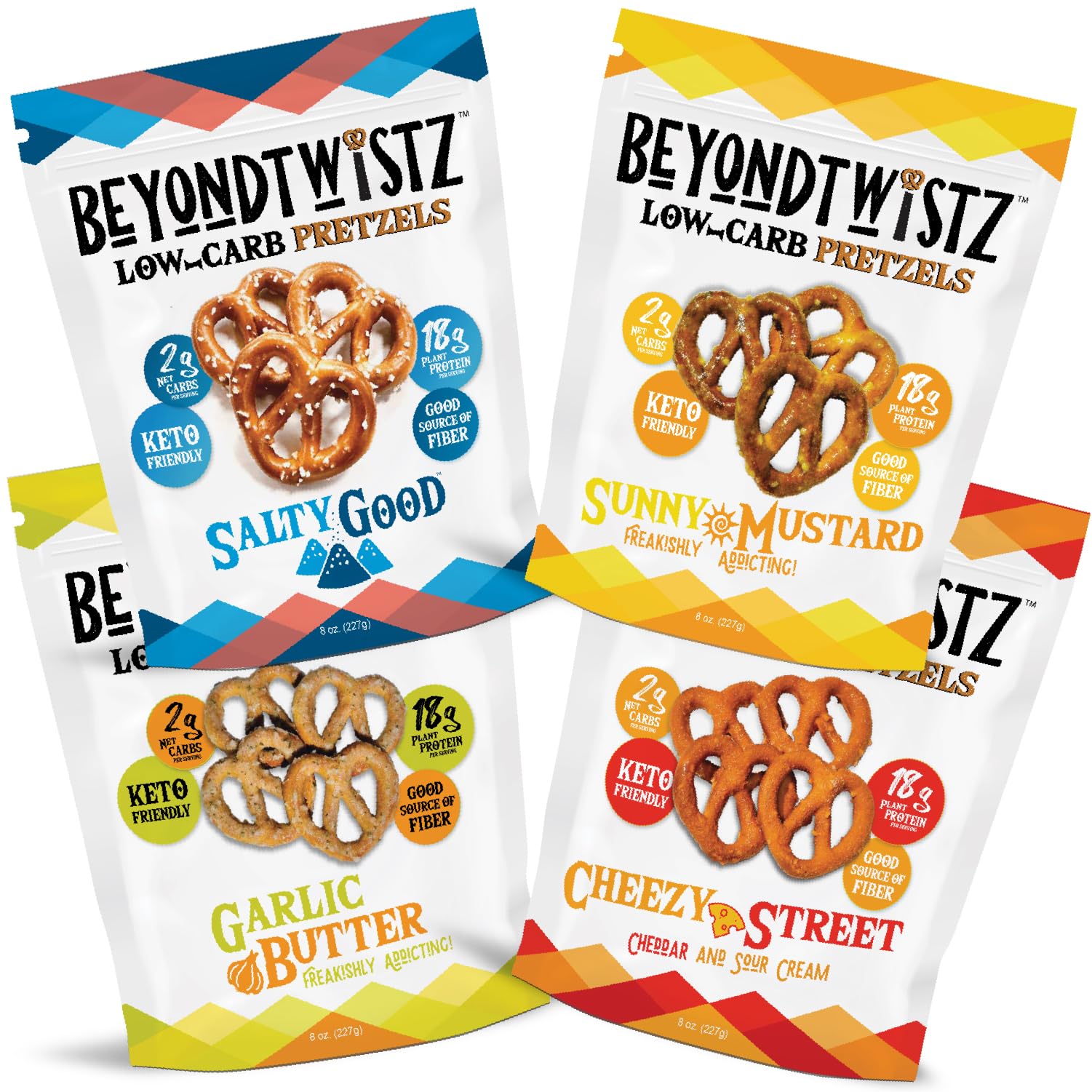 BeyondChipz Low Carb Pretzels, Keto Friendly, 2g Net Carbs, 18g Protein, 8oz (Pack of 4)