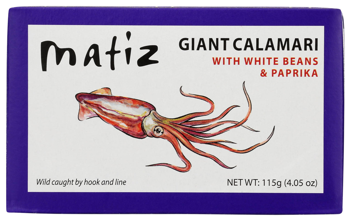 Matiz Giant Calamari with White Beans & Paprika | 4.05 oz / 115g | 12 Pack | Wild -Caught | Artisan | Product of Spain |
